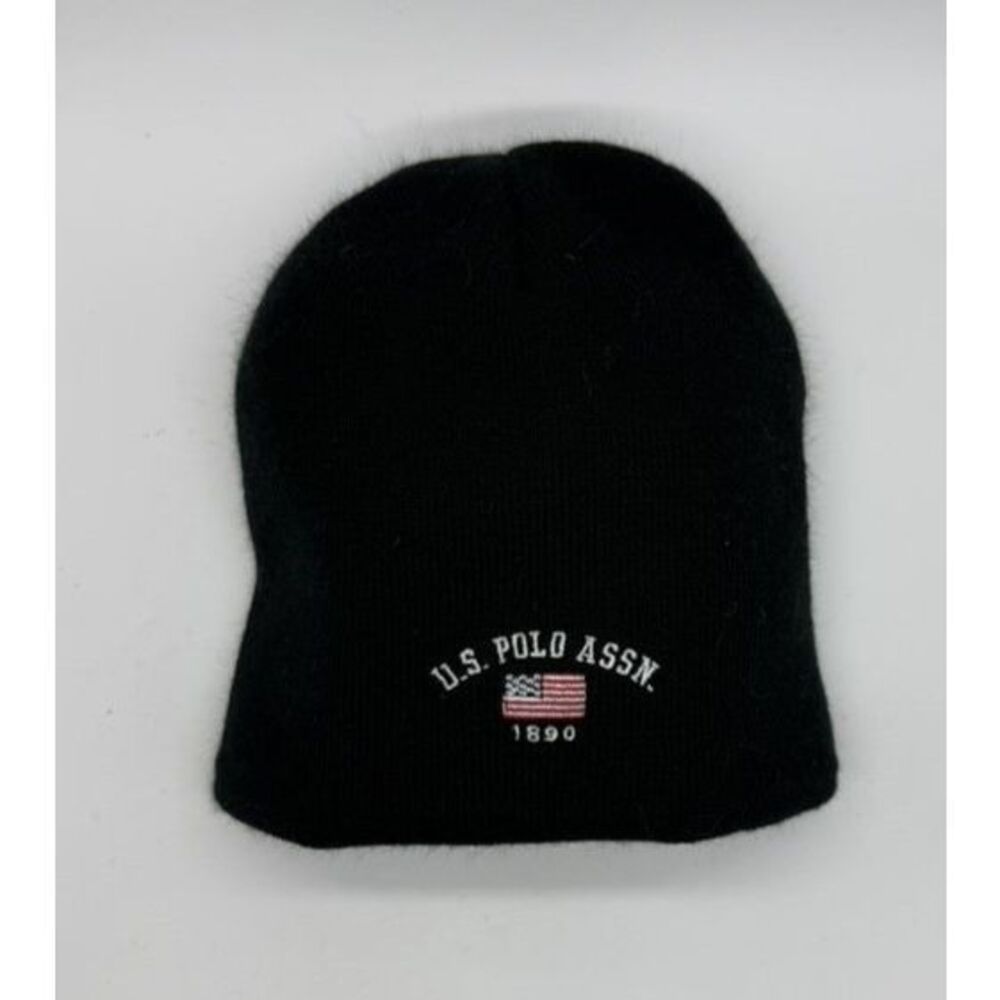US Polo Assn Hat Beanie Knit Reversible Black Gray Striped‎ Embroidered Winter